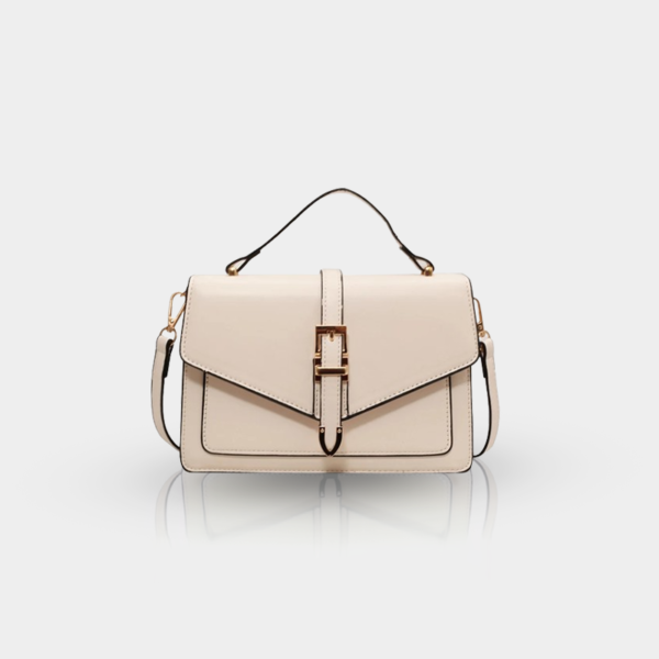 Beige handbag with buckle and handle