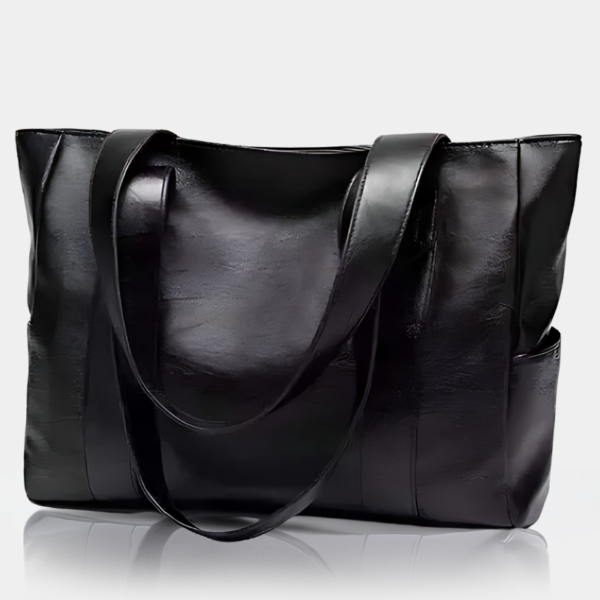 Large black leather tote bag