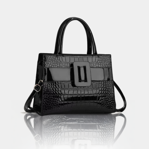 Black crocodile handbag with buckle