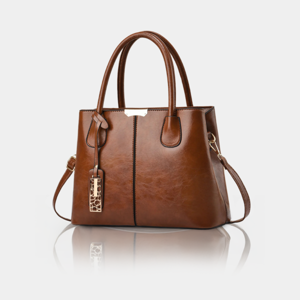 Brown leather handbag with strap